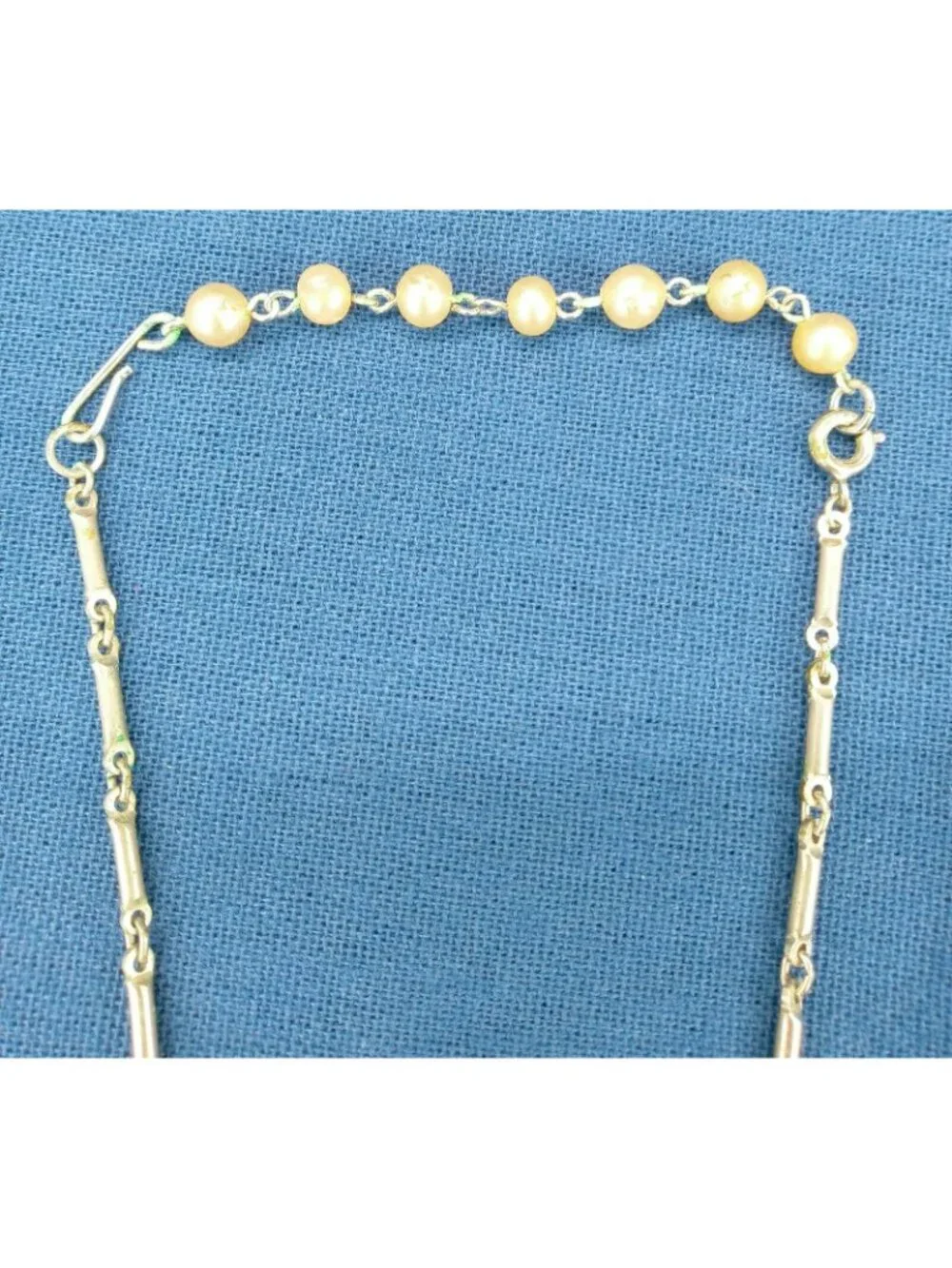 Vintage Rhinestone Ball Necklace Faux Pearls Y-Drop Globe Cluster Extender 17